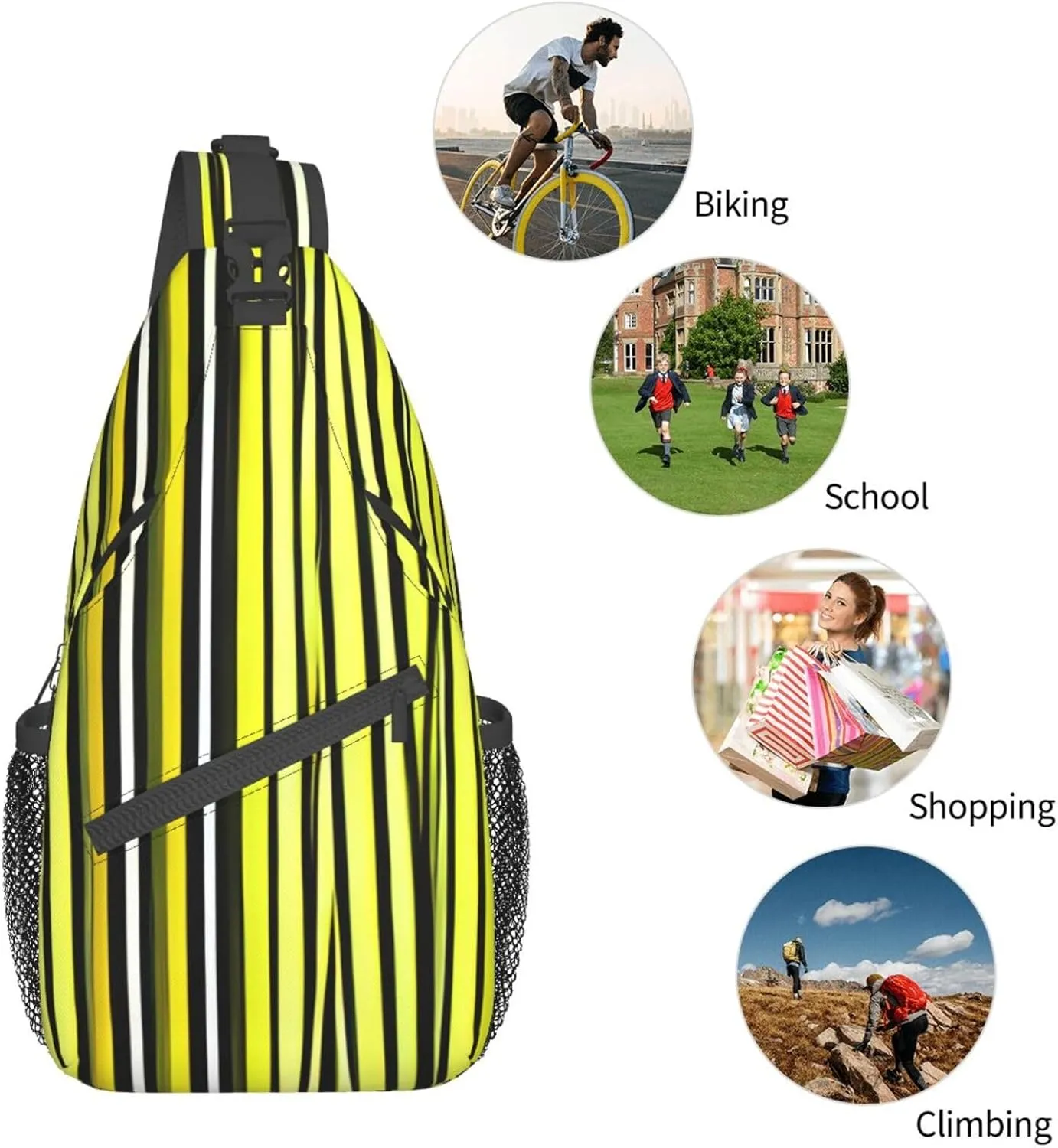 Lemon Zest Yellow Stripes Pattern Unisex Casual Diagonal Chest Bag,Multipurpose Crossbody Shoulder Bag Travel Hiking Daypack