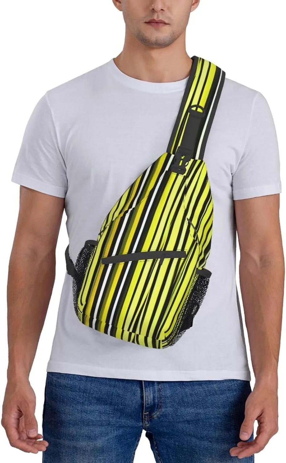 Lemon Zest Yellow Stripes Pattern Unisex Casual Diagonal Chest Bag,Multipurpose Crossbody Shoulder Bag Travel Hiking Daypack