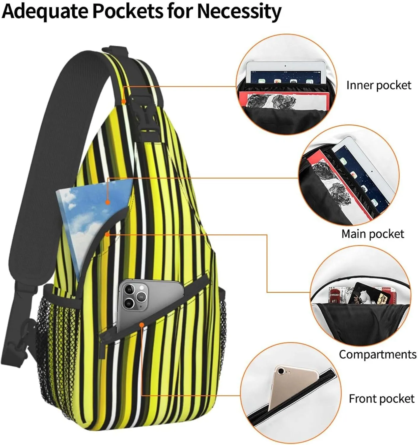 Lemon Zest Yellow Stripes Pattern Unisex Casual Diagonal Chest Bag,Multipurpose Crossbody Shoulder Bag Travel Hiking Daypack