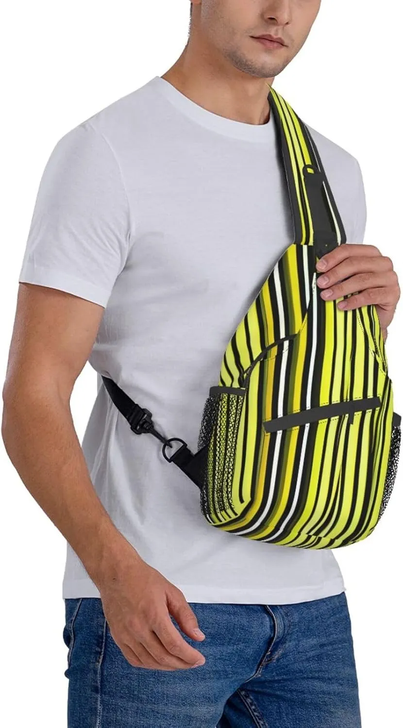 Lemon Zest Yellow Stripes Pattern Unisex Casual Diagonal Chest Bag,Multipurpose Crossbody Shoulder Bag Travel Hiking Daypack