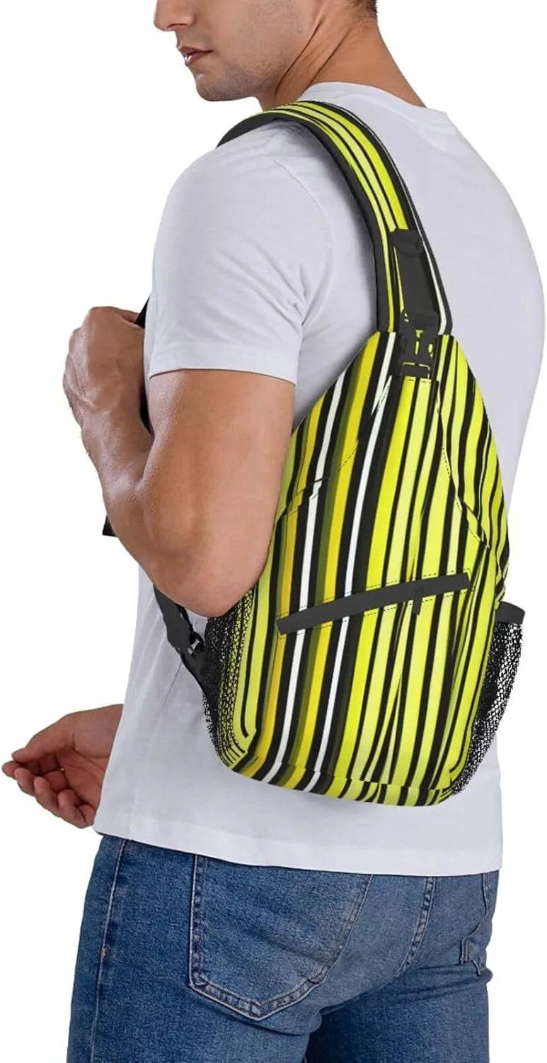 Lemon Zest Yellow Stripes Pattern Unisex Casual Diagonal Chest Bag,Multipurpose Crossbody Shoulder Bag Travel Hiking Daypack