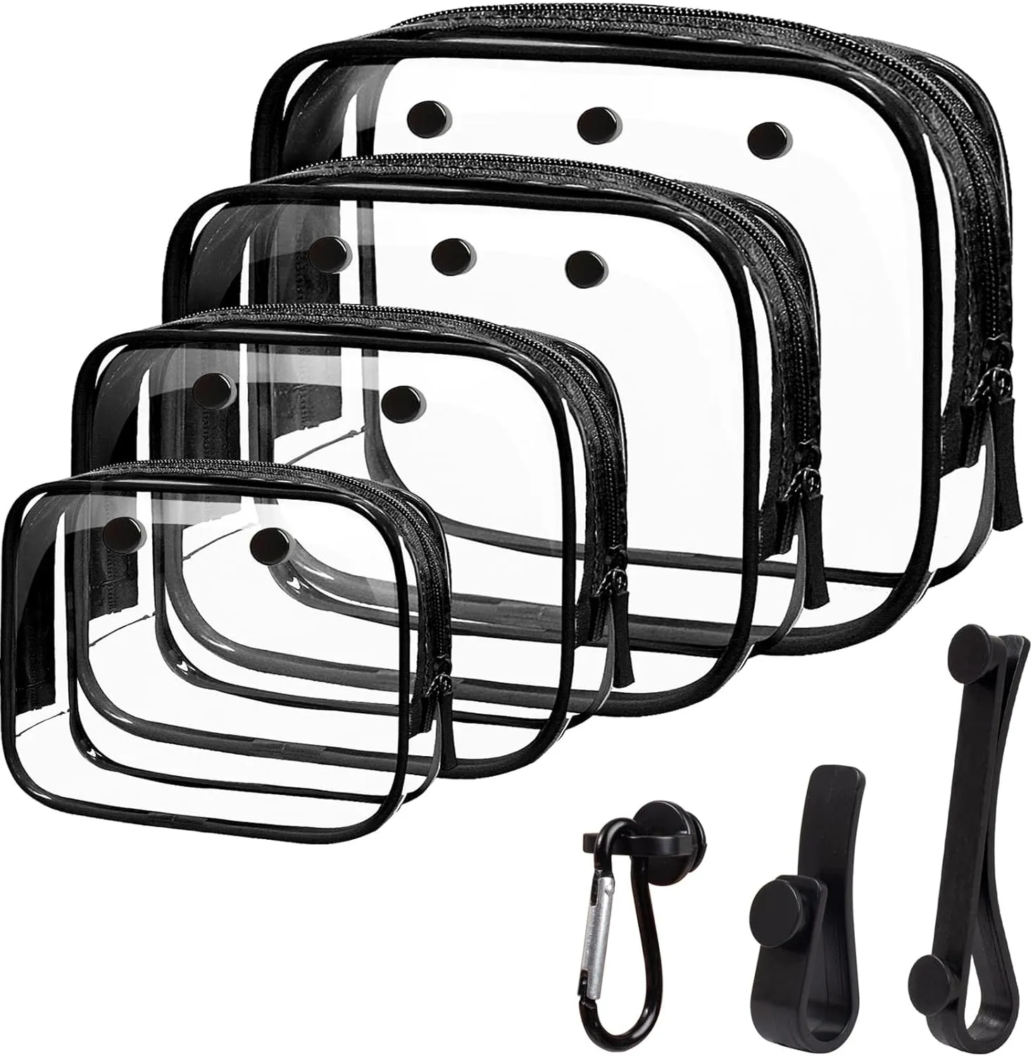 LETGO 4 Packs Clear Bogg Beach Tote Bag with 4 Insert Hooks Accessories for Bogg Bags Travel Makeup Clean Toiletry Brush Organizer Cosmetic Divider Storage Inner Pouch (Bogg Clear Black, Pack of 8)