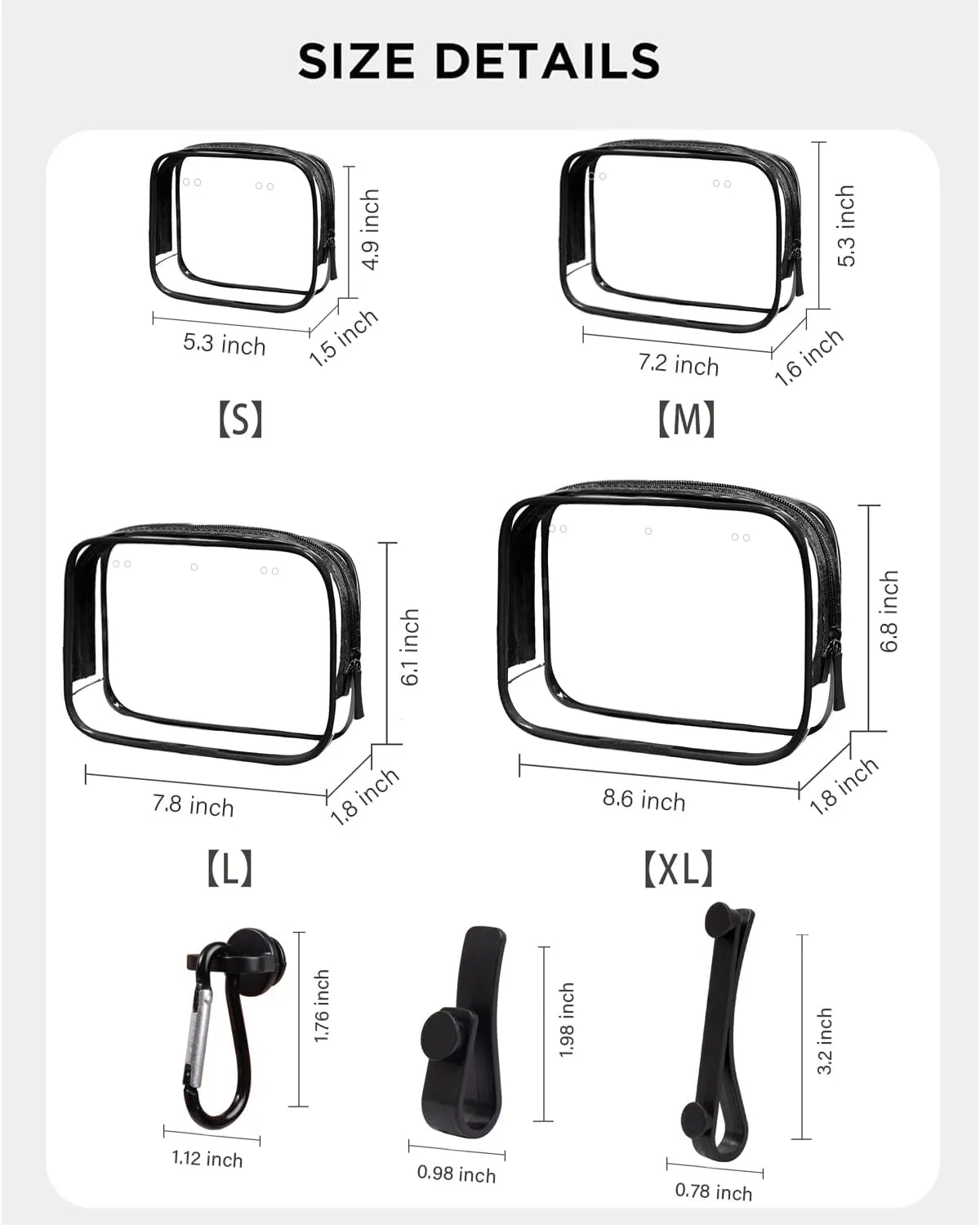 LETGO 4 Packs Clear Bogg Beach Tote Bag with 4 Insert Hooks Accessories for Bogg Bags Travel Makeup Clean Toiletry Brush Organizer Cosmetic Divider Storage Inner Pouch (Bogg Clear Black, Pack of 8)