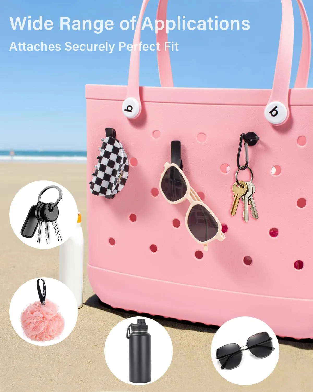 LETGO 4 Packs Clear Bogg Beach Tote Bag with 4 Insert Hooks Accessories for Bogg Bags Travel Makeup Clean Toiletry Brush Organizer Cosmetic Divider Storage Inner Pouch (Bogg Clear Black, Pack of 8)