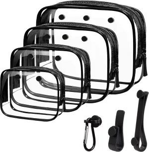 LETGO 4 Packs Clear Bogg Beach Tote Bag with 4 Insert Hooks Accessories for Bogg Bags Travel Makeup Clean Toiletry Brush Organizer Cosmetic Divider Storage Inner Pouch (Bogg Clear Black, Pack of 8)