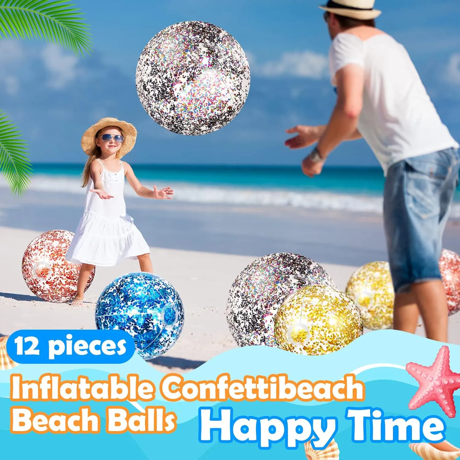 Lewtemi 12 Pcs 24 Inch 16 Inch Inflatable Glitter Beach Balls Clear Confetti Swimming Jumbo Pool Balls for Outdoor Pool Party Decorations Summer Favors(Gold, Rose Gold, Purple)