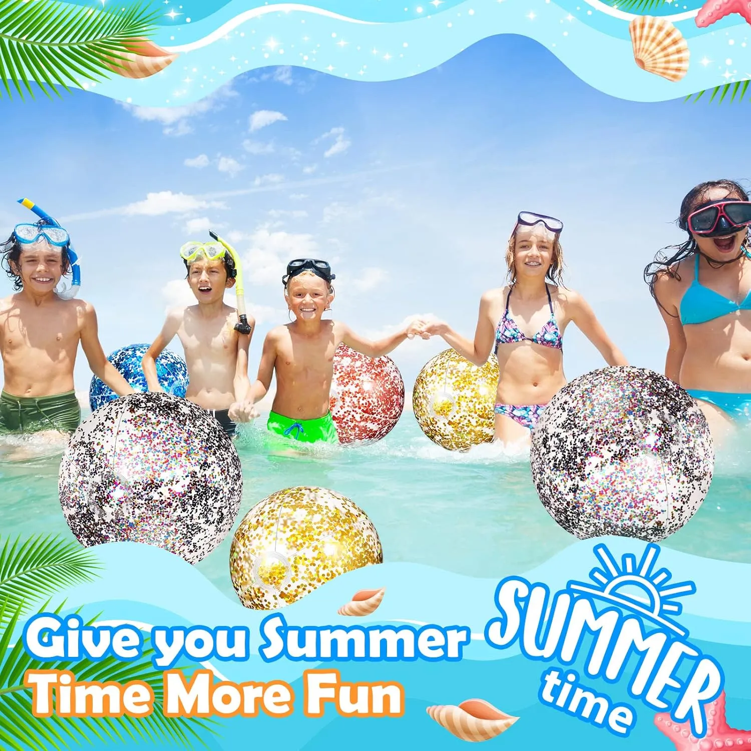Lewtemi 12 Pcs 24 Inch 16 Inch Inflatable Glitter Beach Balls Clear Confetti Swimming Jumbo Pool Balls for Outdoor Pool Party Decorations Summer Favors(Gold, Rose Gold, Purple)
