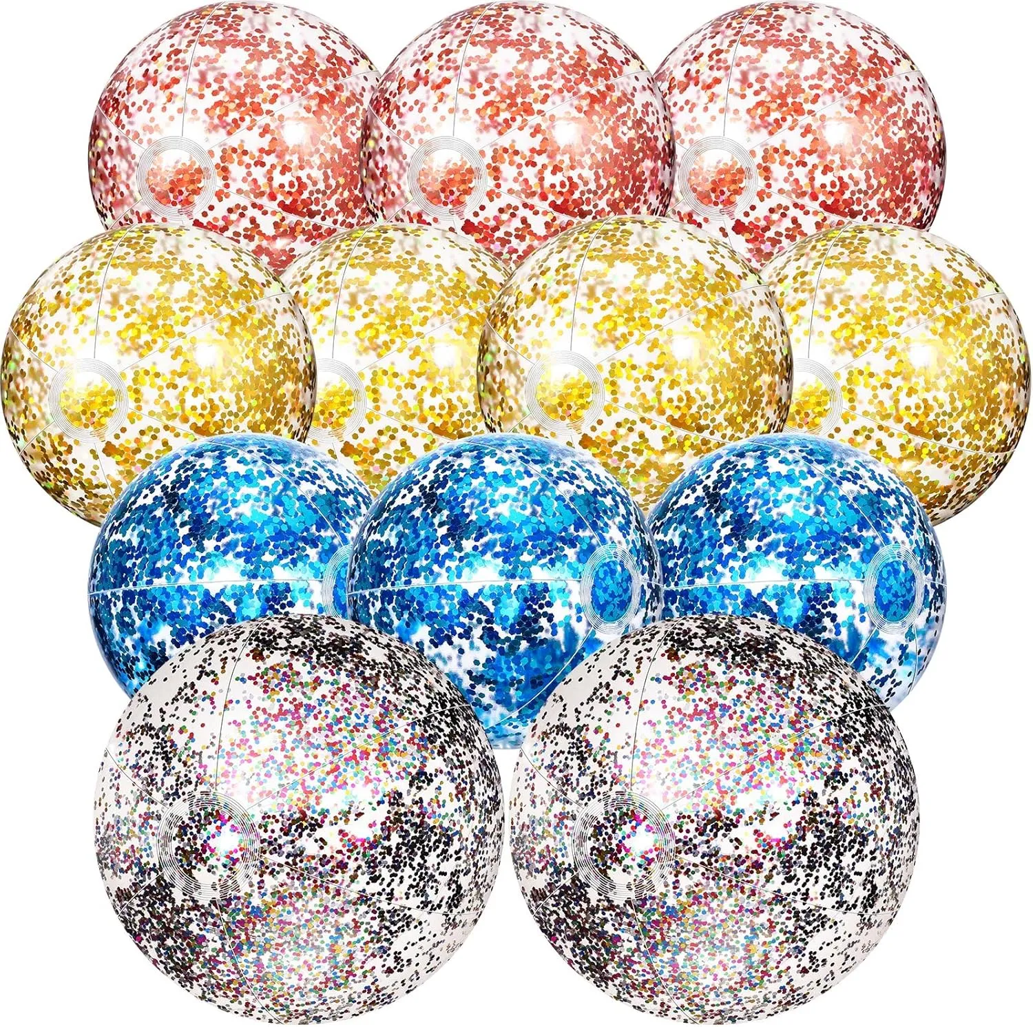 Lewtemi 12 Pcs 24 Inch 16 Inch Inflatable Glitter Beach Balls Clear Confetti Swimming Jumbo Pool Balls for Outdoor Pool Party Decorations Summer Favors(Gold, Rose Gold, Purple)