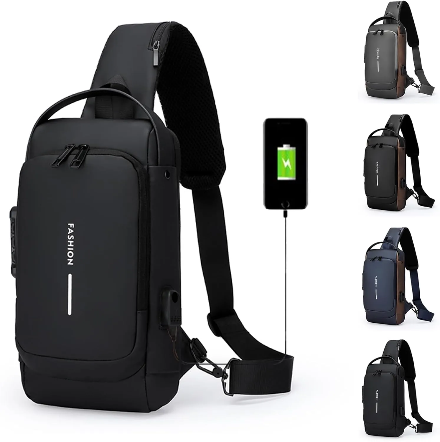 Leyweio Bag, Carbon Fiber Streamline Anti-Theft Sling Bag, Waterproof USB Charging Port Sport Shoulder Backpack Crossbody Chest (Black)