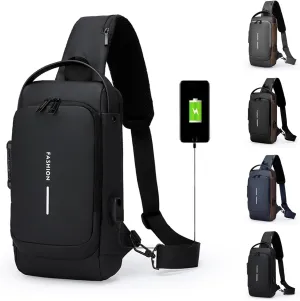 Leyweio Bag, Carbon Fiber Streamline Anti-Theft Sling Bag, Waterproof USB Charging Port Sport Shoulder Backpack Crossbody Chest (Black)