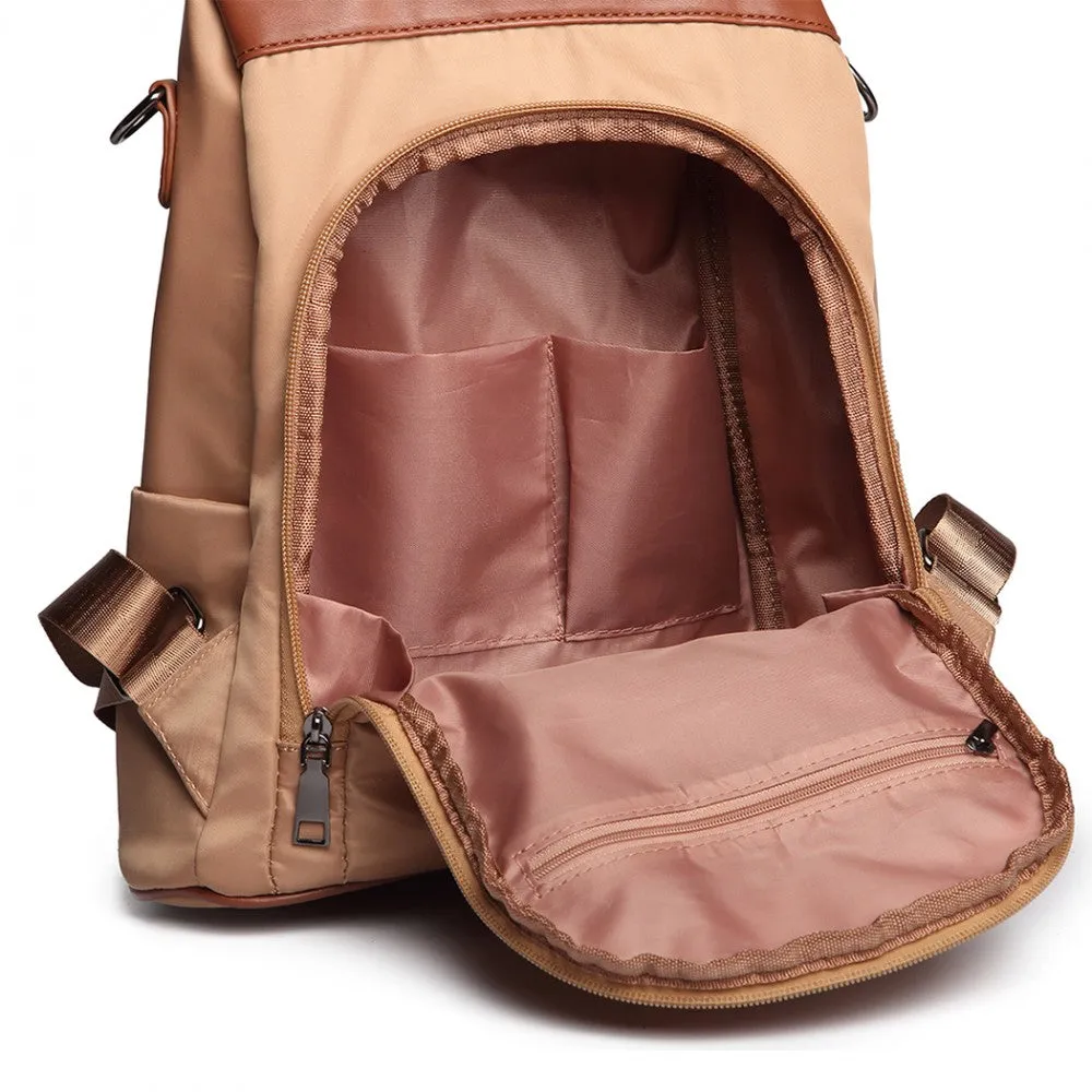 Lg1903 - Miss Lulu Two Way Backpack Shoulder Bag With Pom Pom Pendant - Brown