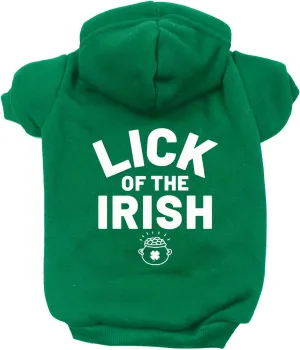 Lick of The Irish St. Patrick's Day Pullover Fleece Lined Dog Hoodie with Leash Hole Sweatshirt (Green, Small 986)
