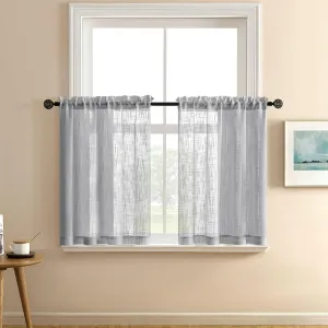 Light Grey Curtains for Bedroom 2 Panel Sets 30 Inch Length Valance Cafe Curtain Rod Pocket Tier Semi Sheer Linen Textured Polyester Short Curtains for Bathroom Small Window Gray Wide 25 In by 30L