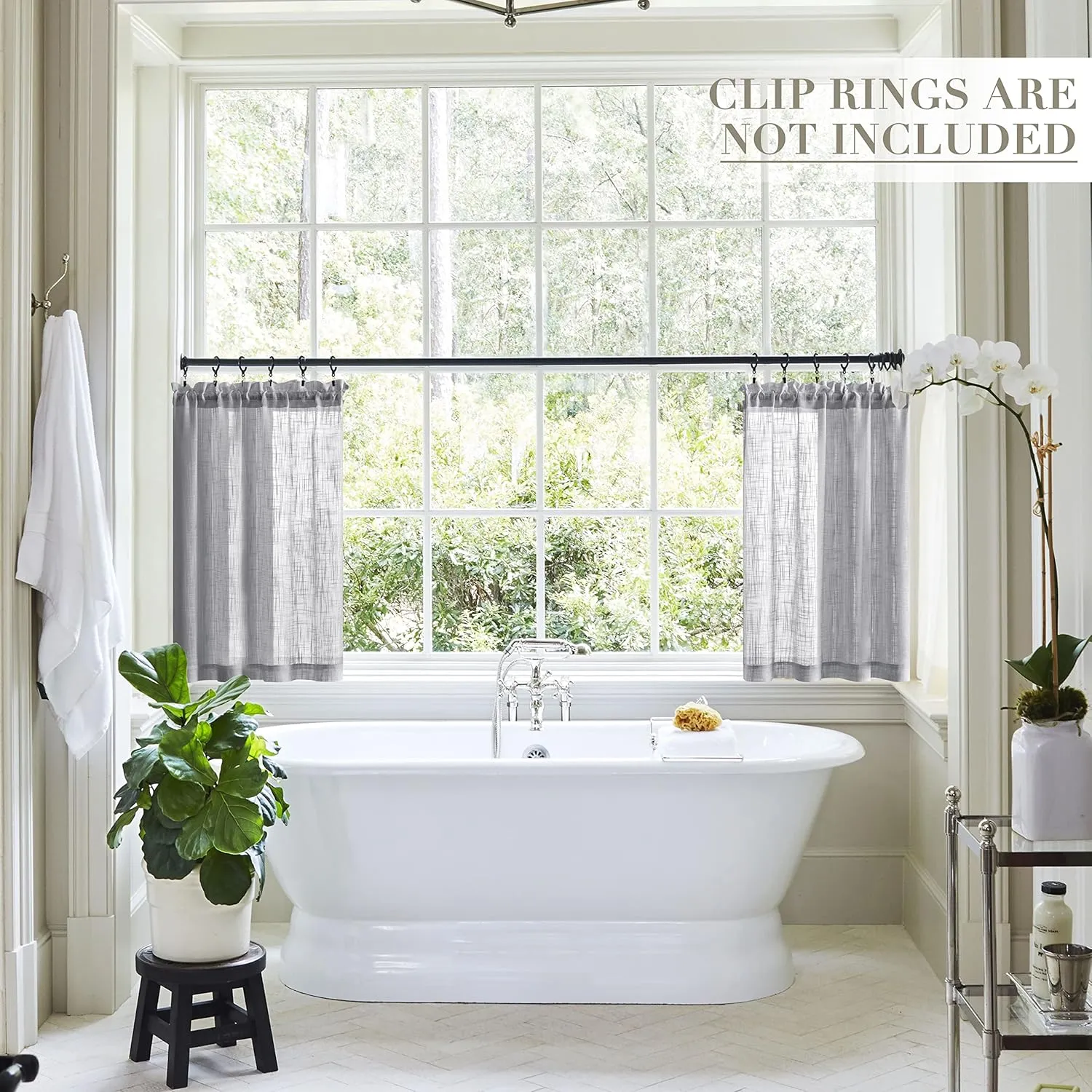 Light Grey Curtains for Bedroom 2 Panel Sets 30 Inch Length Valance Cafe Curtain Rod Pocket Tier Semi Sheer Linen Textured Polyester Short Curtains for Bathroom Small Window Gray Wide 25 In by 30L
