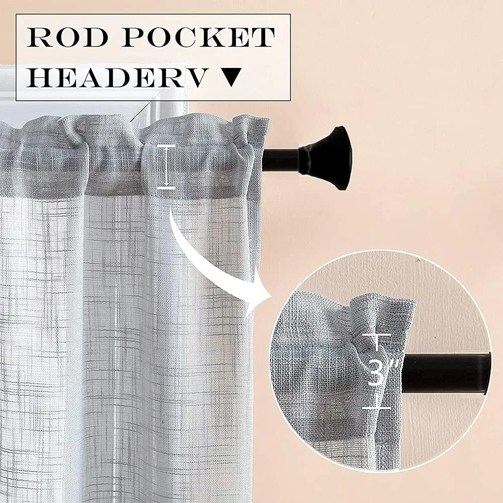 Light Grey Curtains for Bedroom 2 Panel Sets 30 Inch Length Valance Cafe Curtain Rod Pocket Tier Semi Sheer Linen Textured Polyester Short Curtains for Bathroom Small Window Gray Wide 25 In by 30L