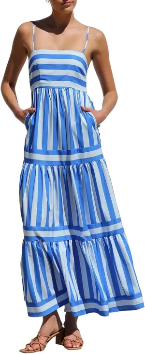 LILTWIST Women Boho Striped Flowy Maxi Dress Spaghetti Strap Backless Long Sundresses Y2k Sleeveless Swing Beach Picnic Dress