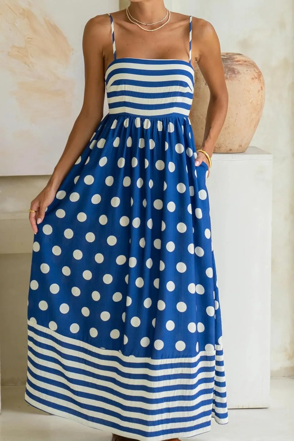 LILTWIST Women Boho Striped Flowy Maxi Dress Spaghetti Strap Backless Long Sundresses Y2k Sleeveless Swing Beach Picnic Dress