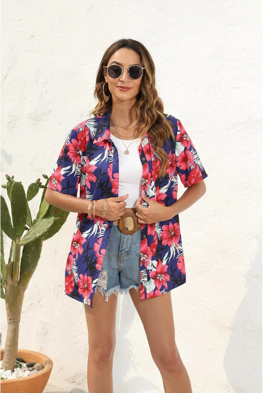 LILYCHIC Women's Hawaiian Shirts Coconut Button Summer Soft Button Down Shirts Short Sleeve
