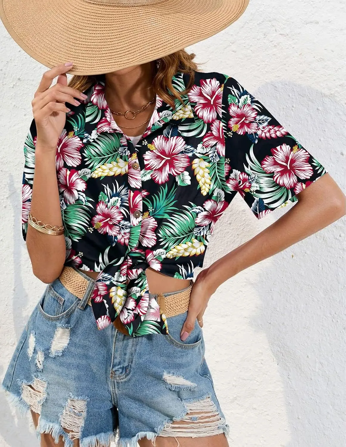 LILYCHIC Women's Hawaiian Shirts Coconut Button Summer Soft Button Down Shirts Short Sleeve