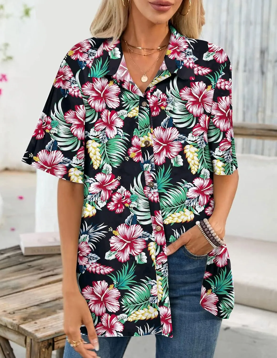 LILYCHIC Women's Hawaiian Shirts Coconut Button Summer Soft Button Down Shirts Short Sleeve