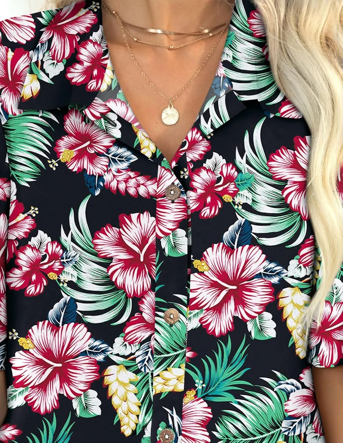 LILYCHIC Women's Hawaiian Shirts Coconut Button Summer Soft Button Down Shirts Short Sleeve