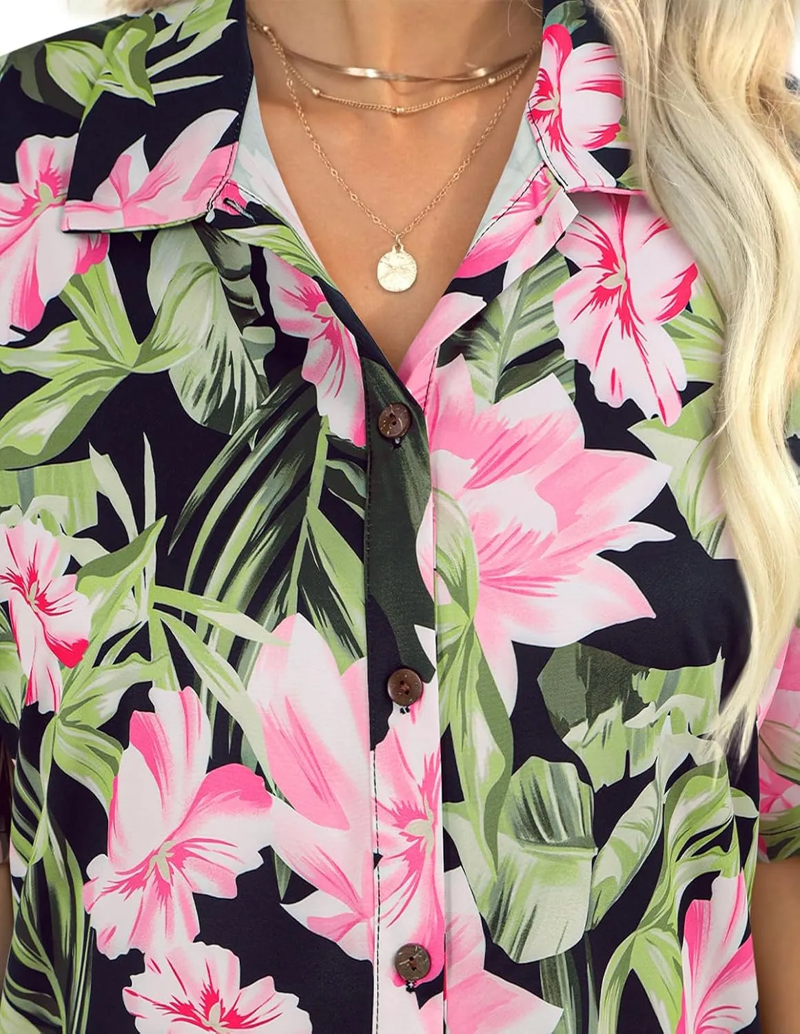 LILYCHIC Women's Hawaiian Shirts Coconut Button Summer Soft Button Down Shirts Short Sleeve