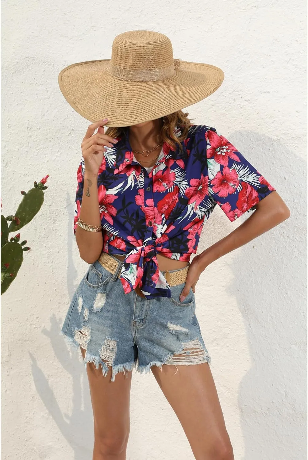 LILYCHIC Women's Hawaiian Shirts Coconut Button Summer Soft Button Down Shirts Short Sleeve