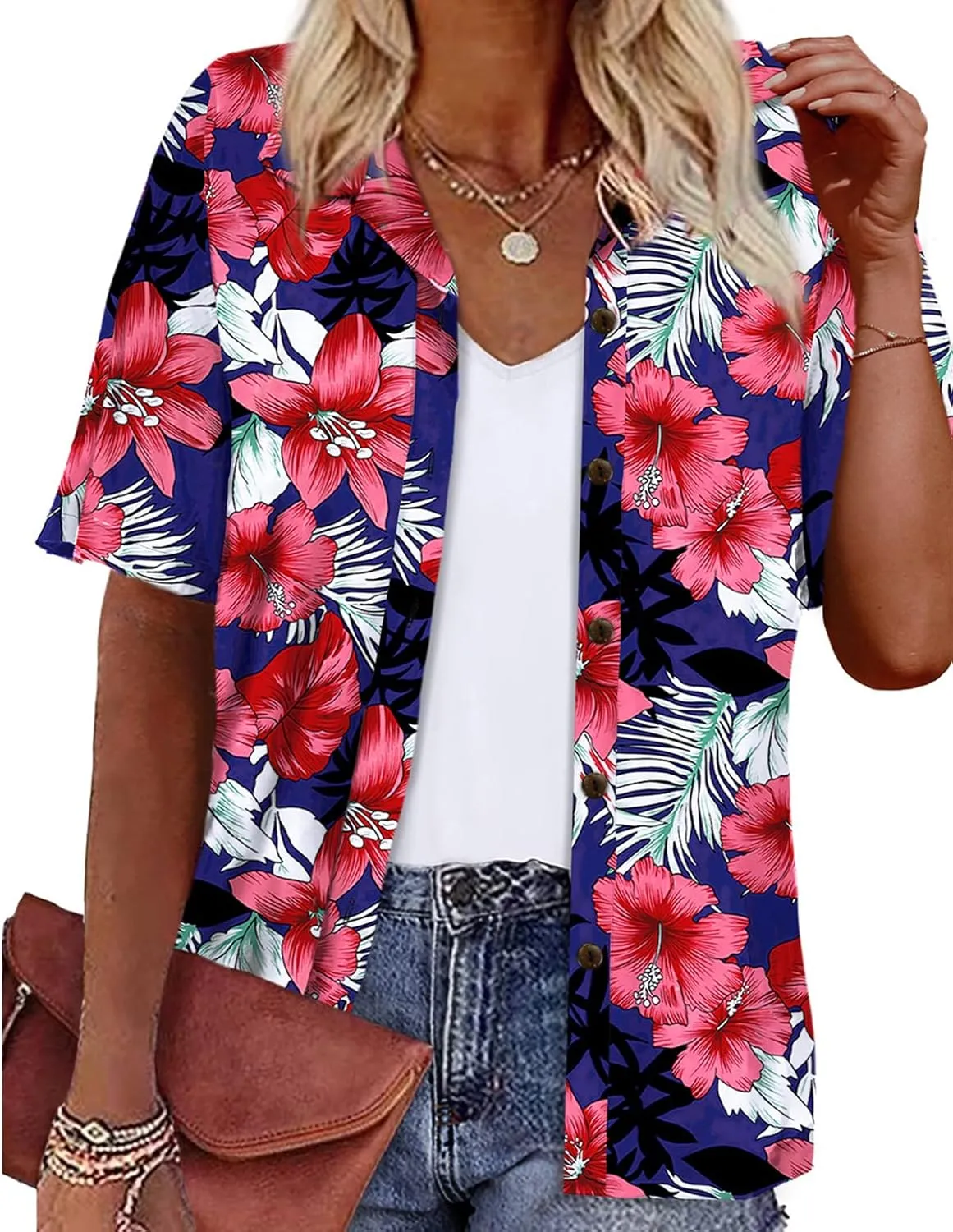 LILYCHIC Women's Hawaiian Shirts Coconut Button Summer Soft Button Down Shirts Short Sleeve