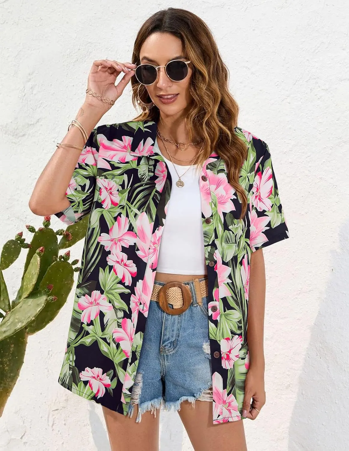 LILYCHIC Women's Hawaiian Shirts Coconut Button Summer Soft Button Down Shirts Short Sleeve