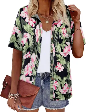 LILYCHIC Women's Hawaiian Shirts Coconut Button Summer Soft Button Down Shirts Short Sleeve