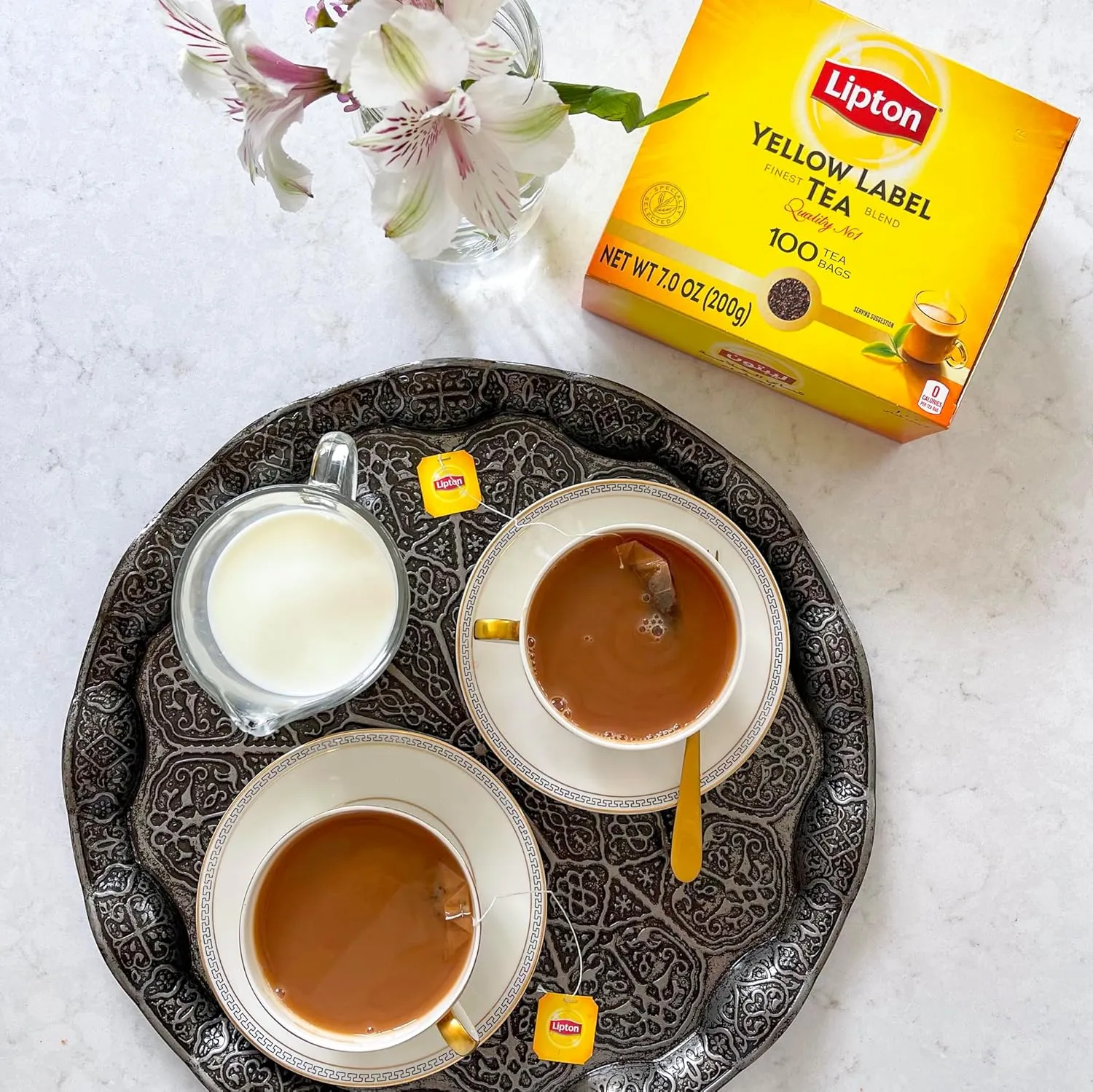 Lipton Tea Bags | Yellow Label Black Tea | Loose Leaf | International Blend | Lipton Unsweetened Instant Chai | 200 Grams (Pack of 4)