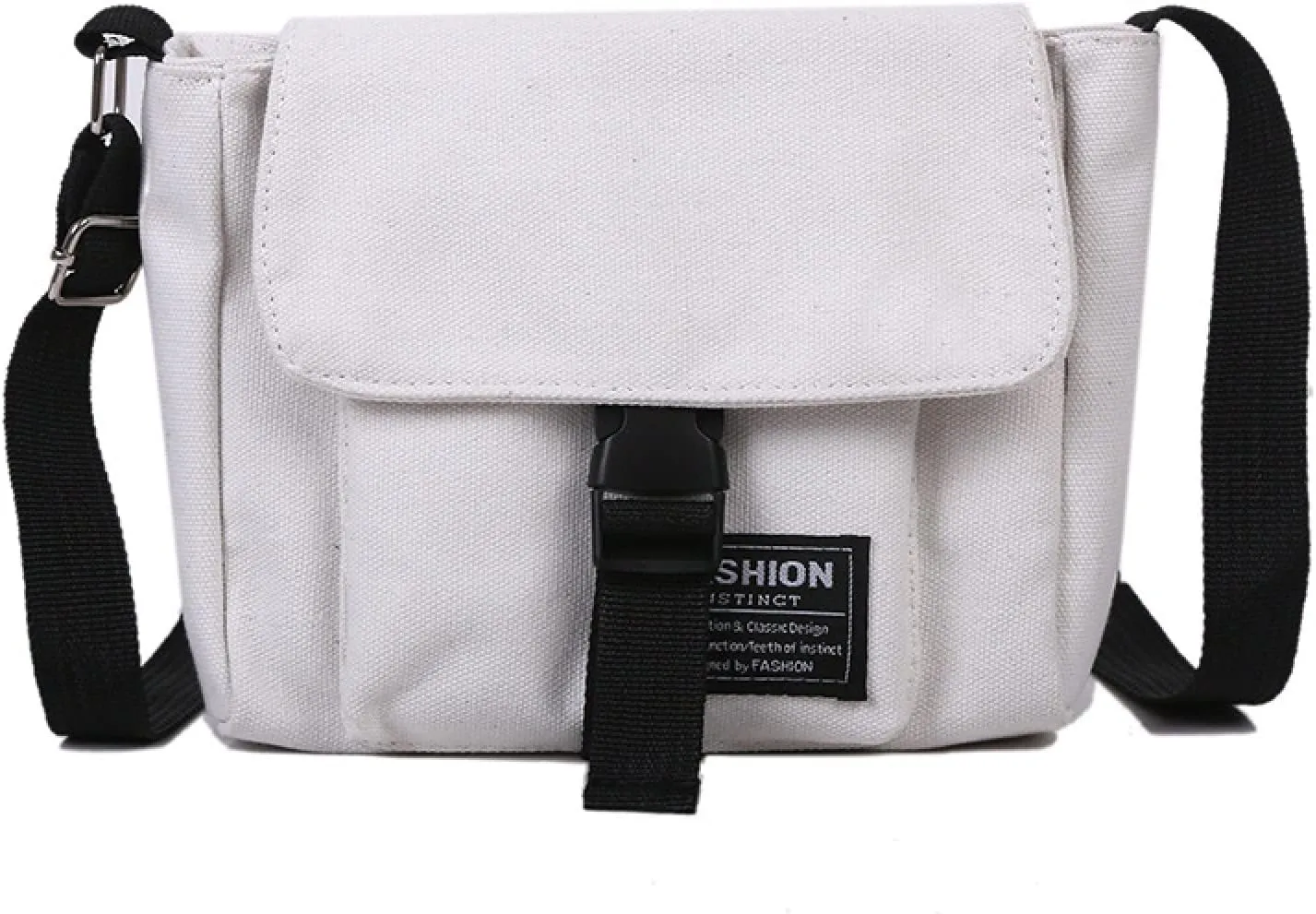 Literary small fresh messenger bag men's and women's tooling bag all-match canvas one-shoulder messenger bag(White)