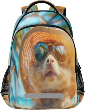 Little Animal Chipmunk Wearing Sunglasses and A Hat Is Standing on A Beach Backpacks Travel Laptop Daypack School Book Bag for Men Women Teens Kids