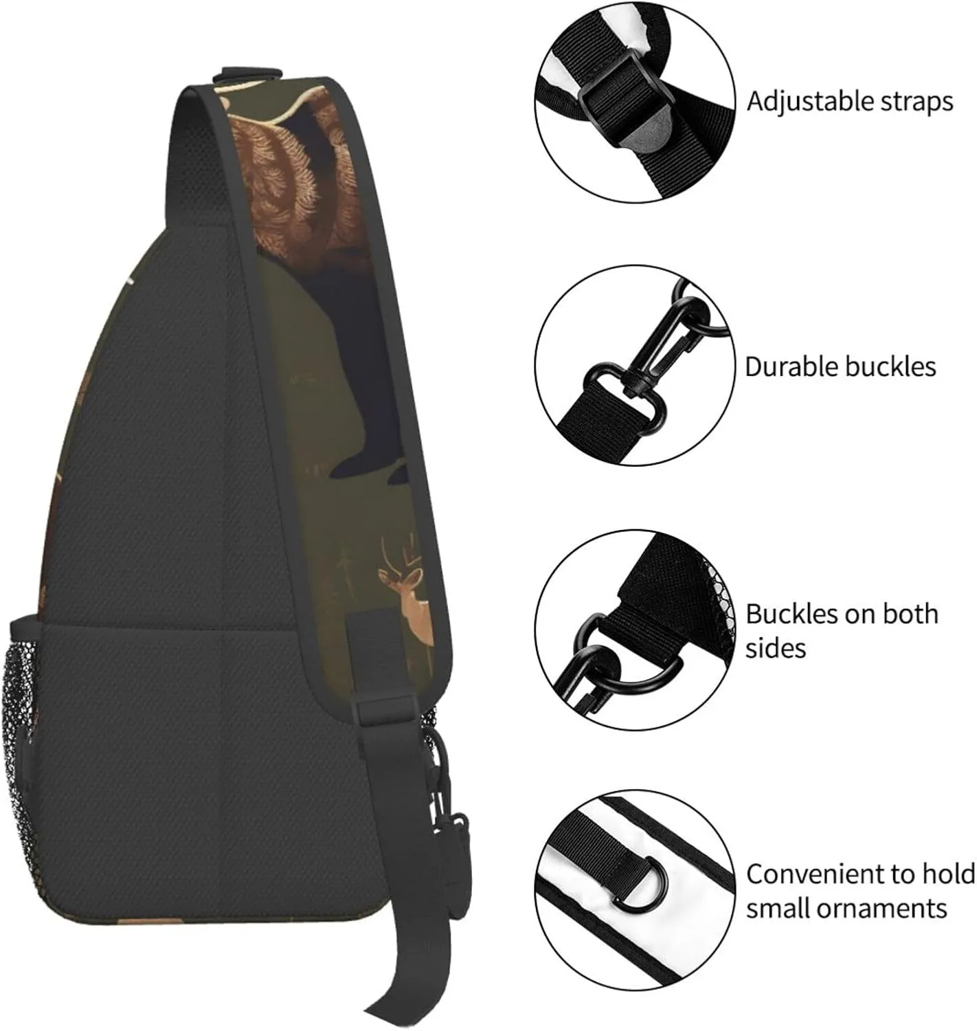 Lodge Bear Deer Unisex Casual Diagonal Chest Bag,Multipurpose Crossbody Shoulder Bag Travel Hiking Daypack
