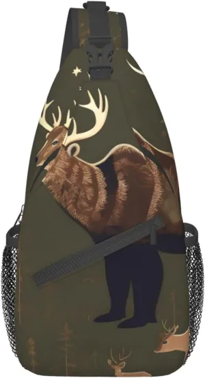 Lodge Bear Deer Unisex Casual Diagonal Chest Bag,Multipurpose Crossbody Shoulder Bag Travel Hiking Daypack