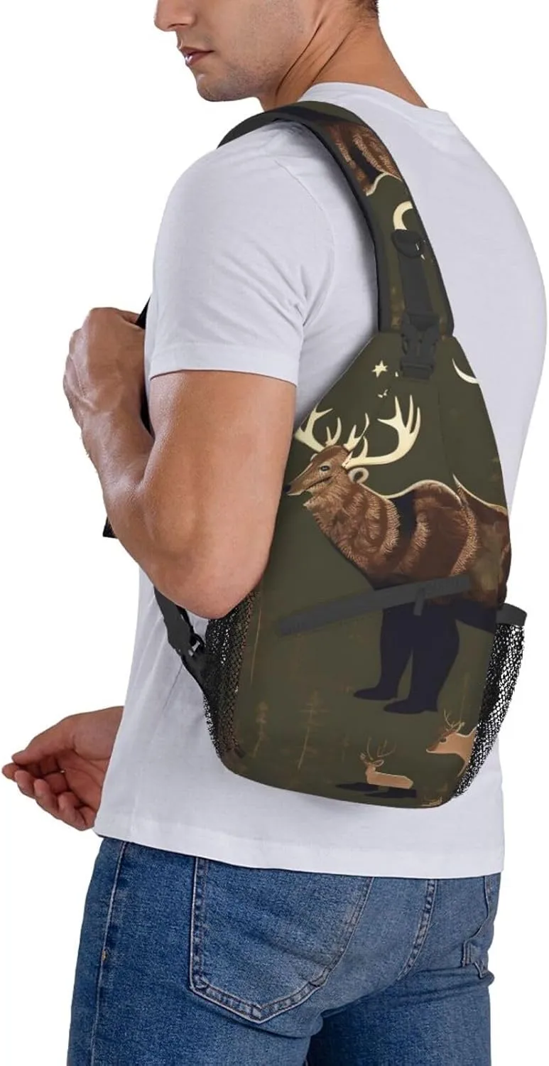 Lodge Bear Deer Unisex Casual Diagonal Chest Bag,Multipurpose Crossbody Shoulder Bag Travel Hiking Daypack