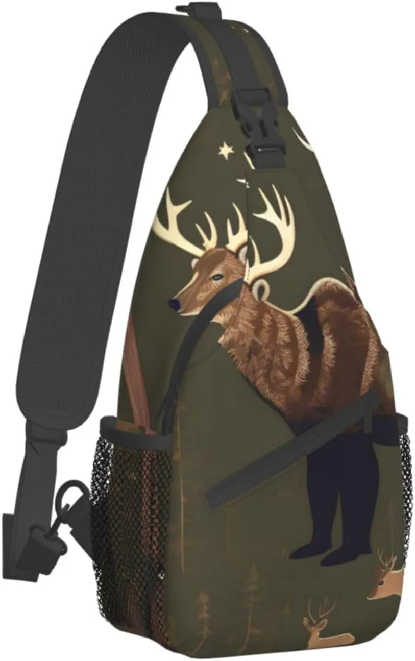 Lodge Bear Deer Unisex Casual Diagonal Chest Bag,Multipurpose Crossbody Shoulder Bag Travel Hiking Daypack