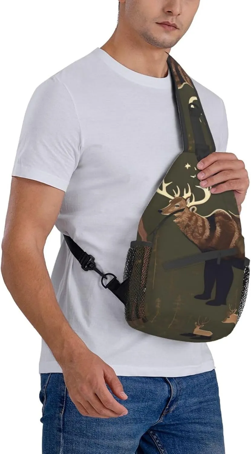 Lodge Bear Deer Unisex Casual Diagonal Chest Bag,Multipurpose Crossbody Shoulder Bag Travel Hiking Daypack