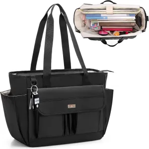 LoDrid Teacher Tote Bag with 15.6” Laptop Padded Sleeve, Utility Bag with Top Zipper Closure and Large Compartment for Work