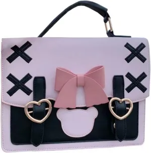Lolita Messenger Bag PU Leather Satchel Handbag Japanese Backpack Black JK Shoulder Bag Kawaii Bear Bag for Women