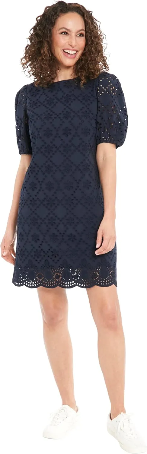 London Times Summer Puff Sleeve Mini Short Cotton Eyelet Womens Dresses
