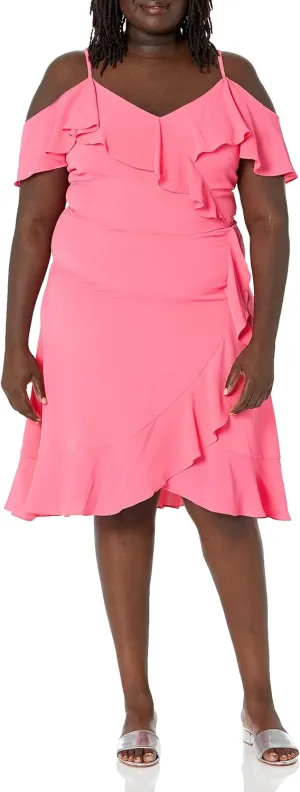 London Times Women's Cold Shoulder Hi-Low Dress with Feminine Ruffle Occasion Guest of Mother of The Bride