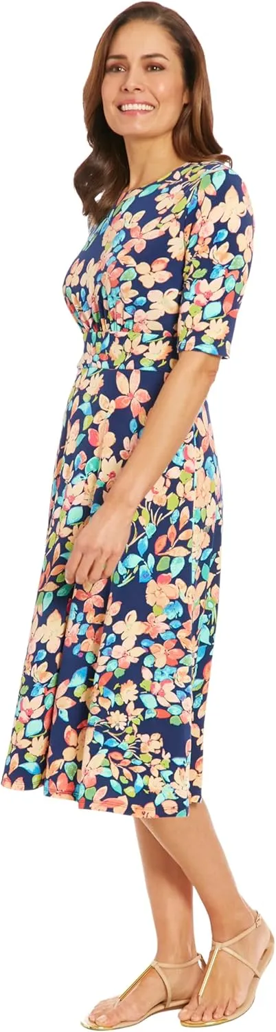 London Times Womens Elbow Sleeve A-line Midi-Pretty Garden Party Special Occasion Wedding Guest Dress