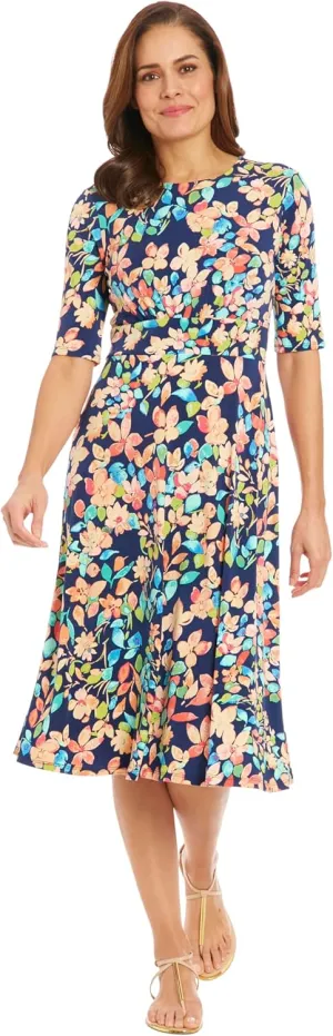 London Times Womens Elbow Sleeve A-line Midi-Pretty Garden Party Special Occasion Wedding Guest Dress