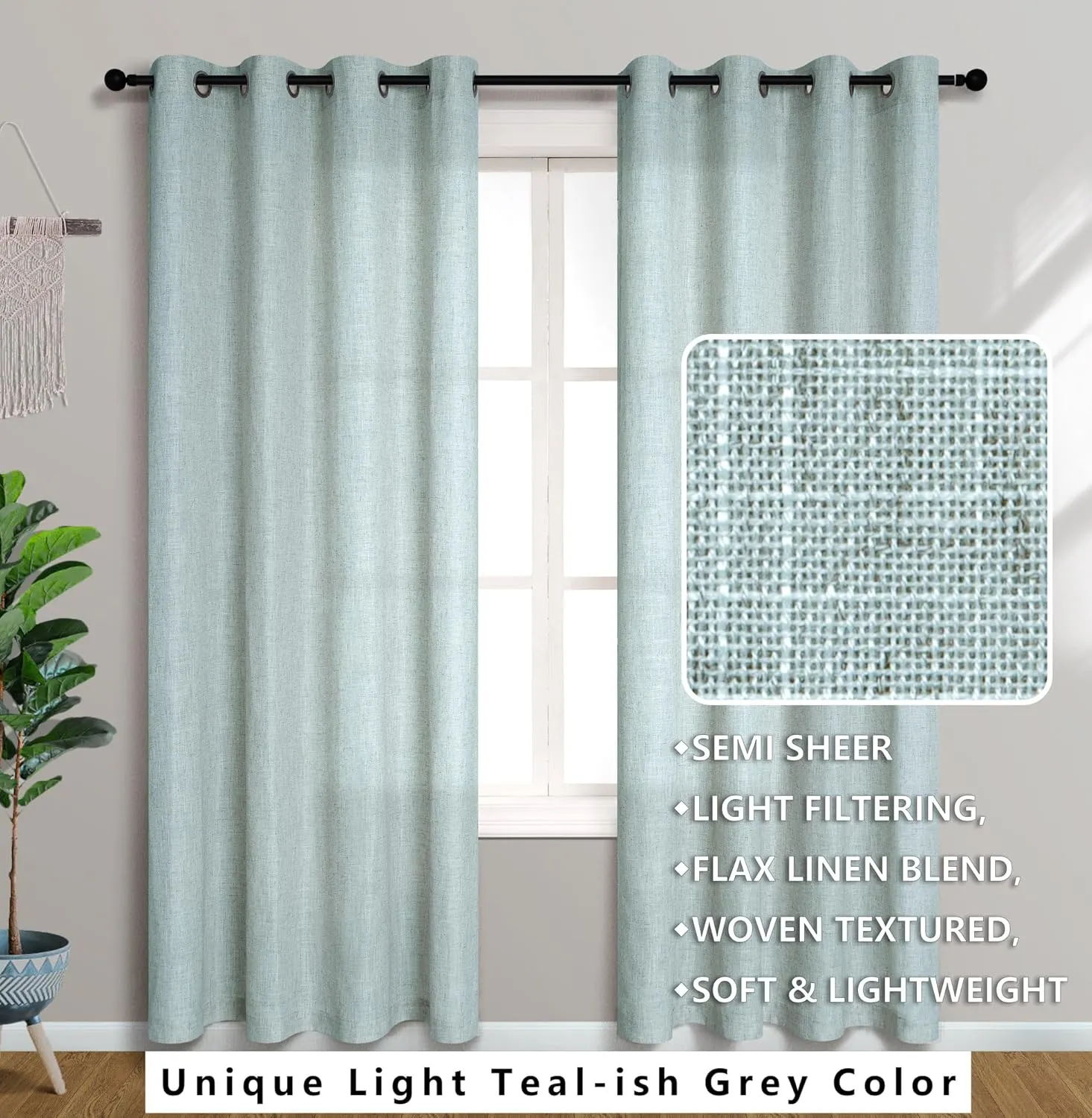 Long Curtains Semi Sheer Blackout 108 inches for Beach Sliding Glass Door Farmhouse Coastal Decor Home Living Room Bedroom Sea Green Set of 2 Panels Extra Length