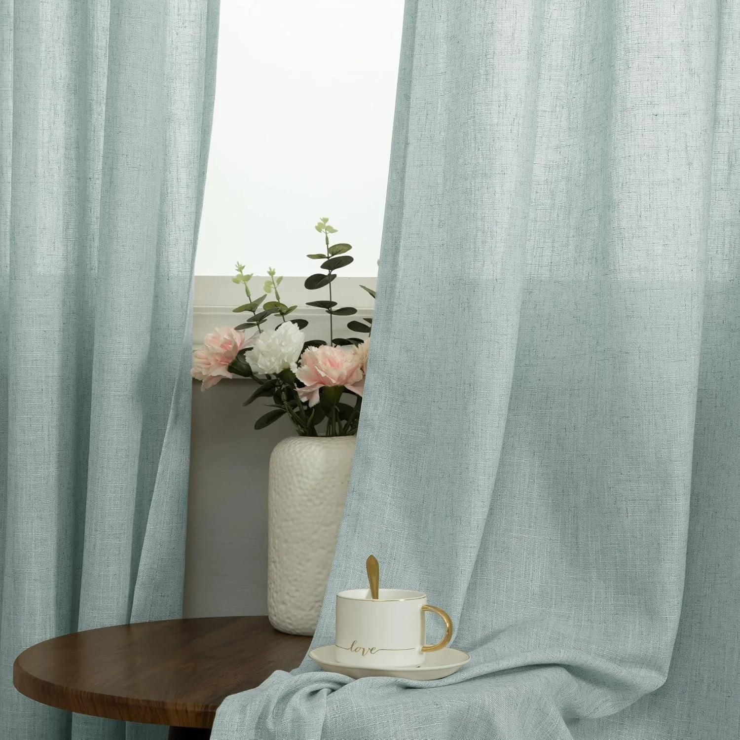 Long Curtains Semi Sheer Blackout 108 inches for Beach Sliding Glass Door Farmhouse Coastal Decor Home Living Room Bedroom Sea Green Set of 2 Panels Extra Length