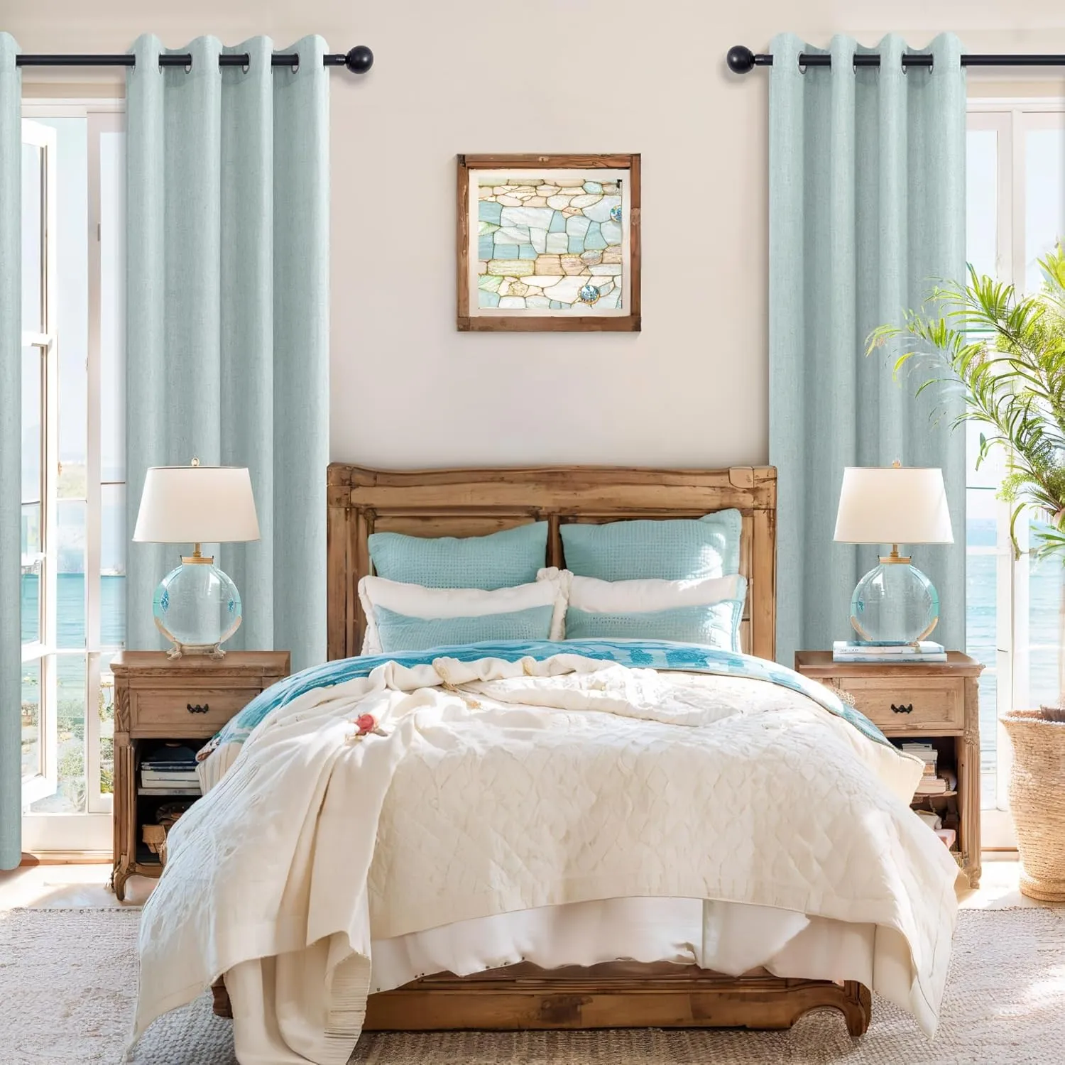 Long Curtains Semi Sheer Blackout 108 inches for Beach Sliding Glass Door Farmhouse Coastal Decor Home Living Room Bedroom Sea Green Set of 2 Panels Extra Length