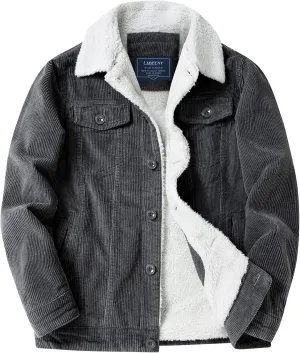 LOUECHY Men's Corduroy Sherpa Lined Trucker Jacket Thickened Warm Winter Coats