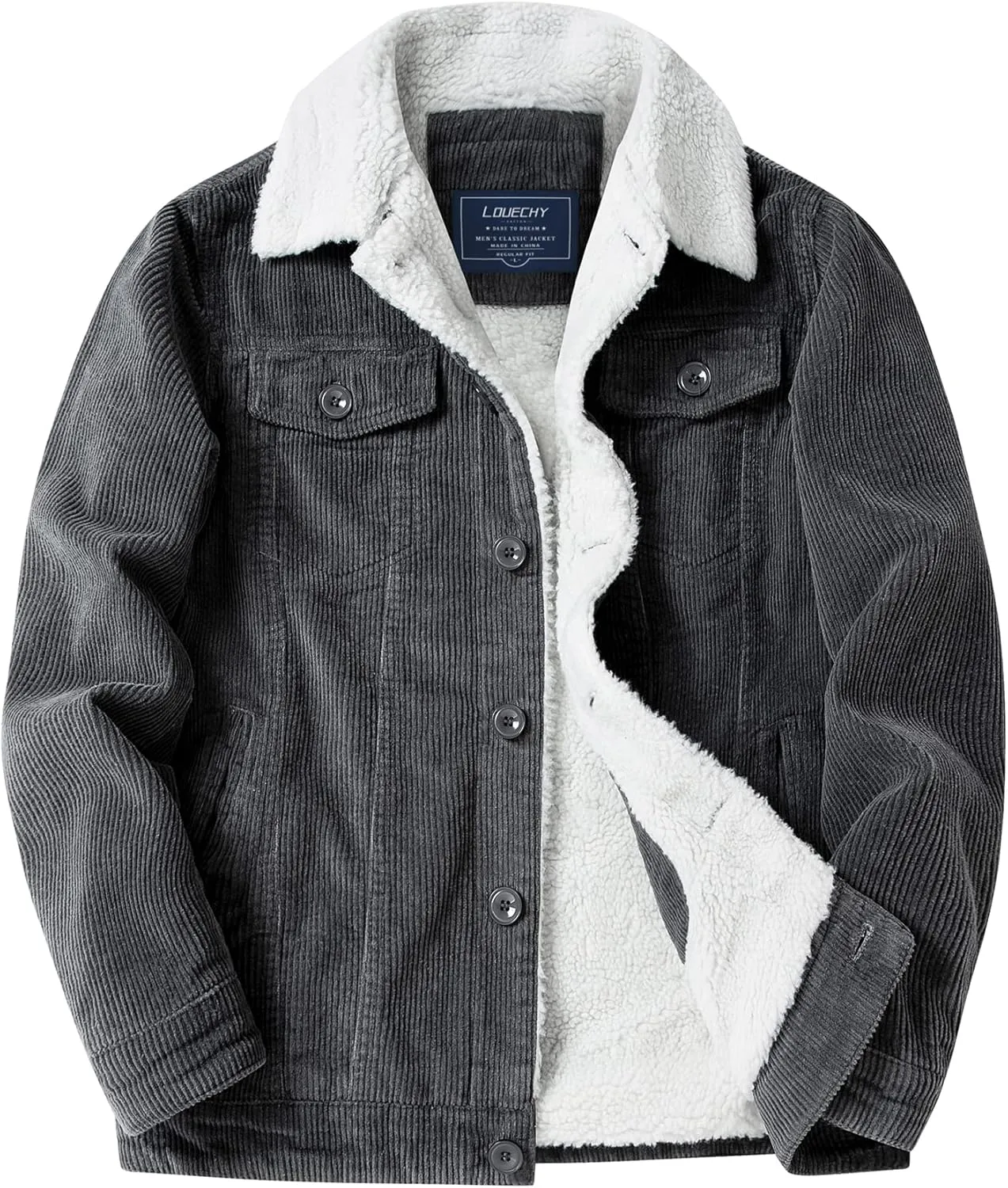 LOUECHY Men's Corduroy Sherpa Lined Trucker Jacket Thickened Warm Winter Coats
