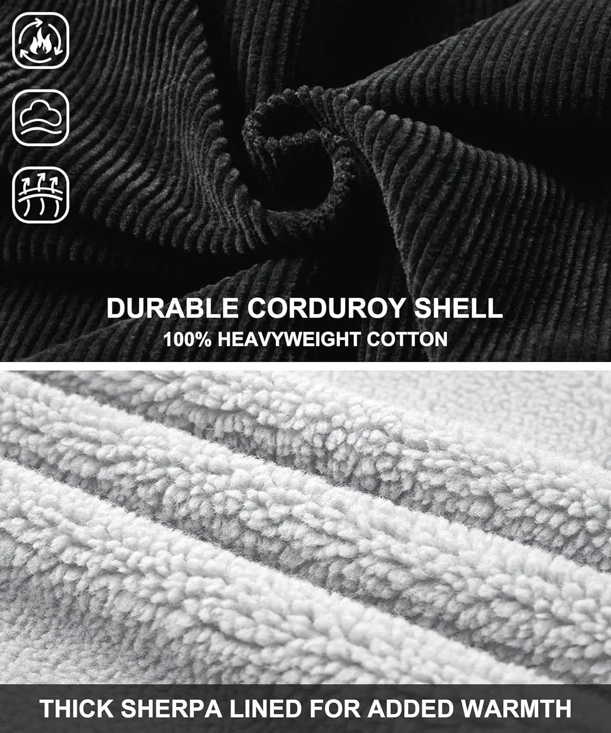 LOUECHY Men's Corduroy Sherpa Lined Trucker Jacket Thickened Warm Winter Coats